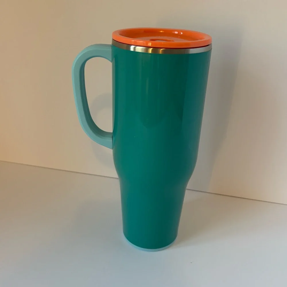 Swig Life Mega Mug with Handle Insulated Tumbler Lid Straw 40 oz Teal Coral EUC - Picture 6 of 16